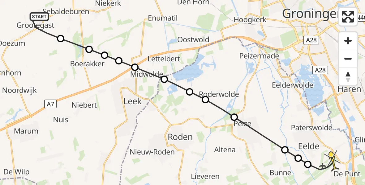 Routekaart van de vlucht: Lifeliner 4 naar Groningen Airport Eelde, G.P. Beukemalaan