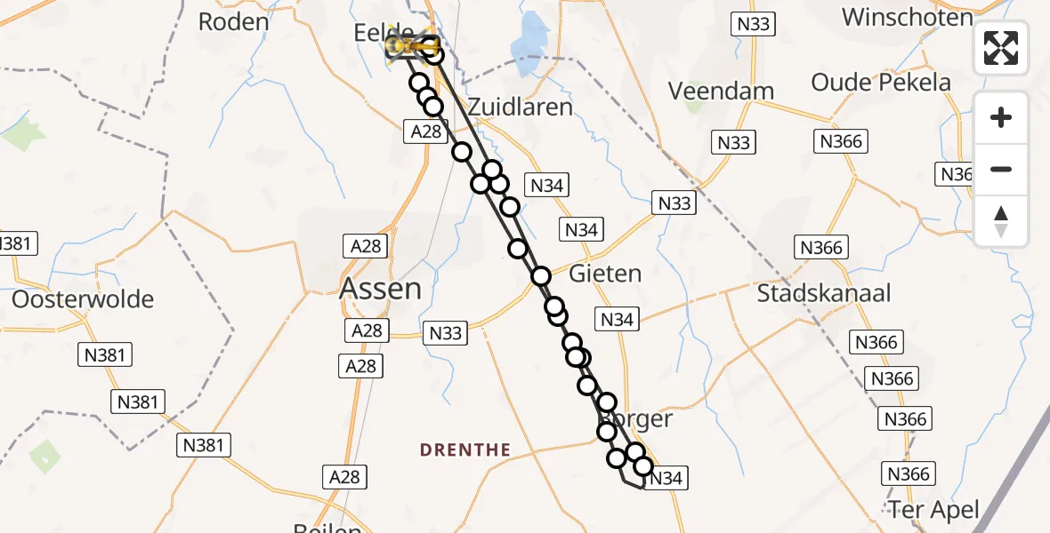 Vluchtroute Traumahelikopter Groningen Airport Eelde - Groningen Airport Eelde, 10 oktober 2024, 14:11