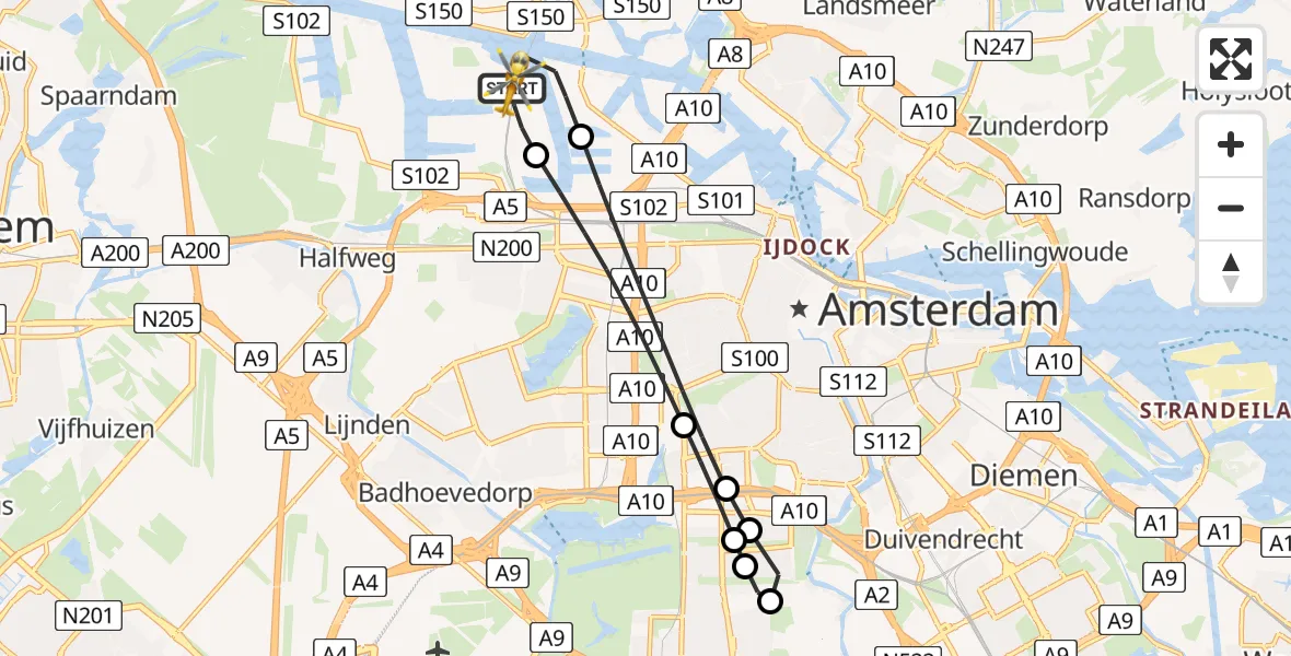 Vluchtroute Traumahelikopter Amsterdam Heliport - Amsterdam Heliport, 10 oktober 2024, 15:29
