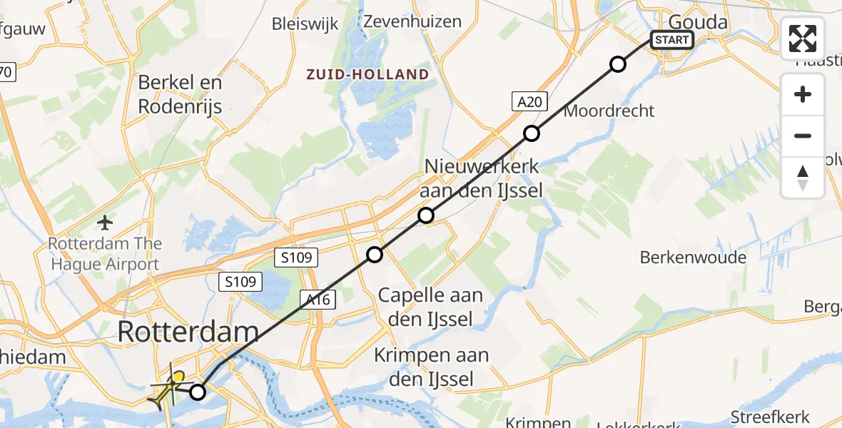 Routekaart van de vlucht: Lifeliner 2 naar Erasmus MC, Orangerie