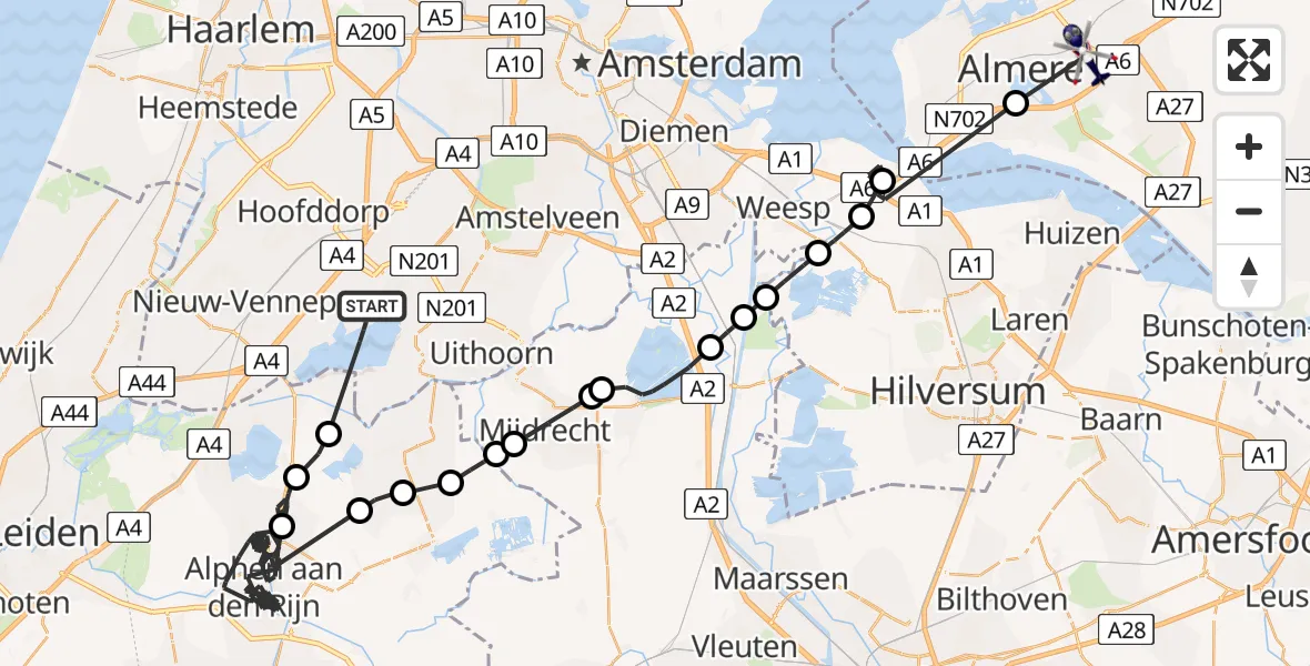 Vluchtroute Politiehelikopter Aalsmeer - Almere, 10 oktober 2024, 15:43