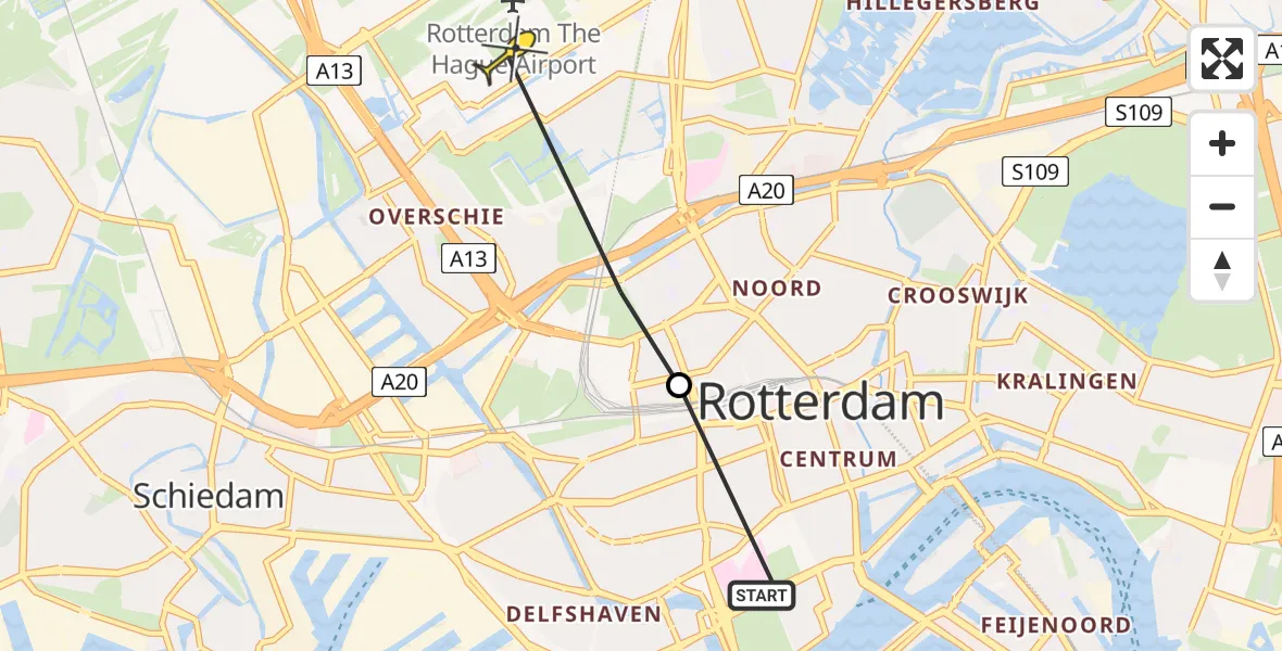 Routekaart van de vlucht: Lifeliner 2 naar Rotterdam The Hague Airport, Schimmelpenninckstraat