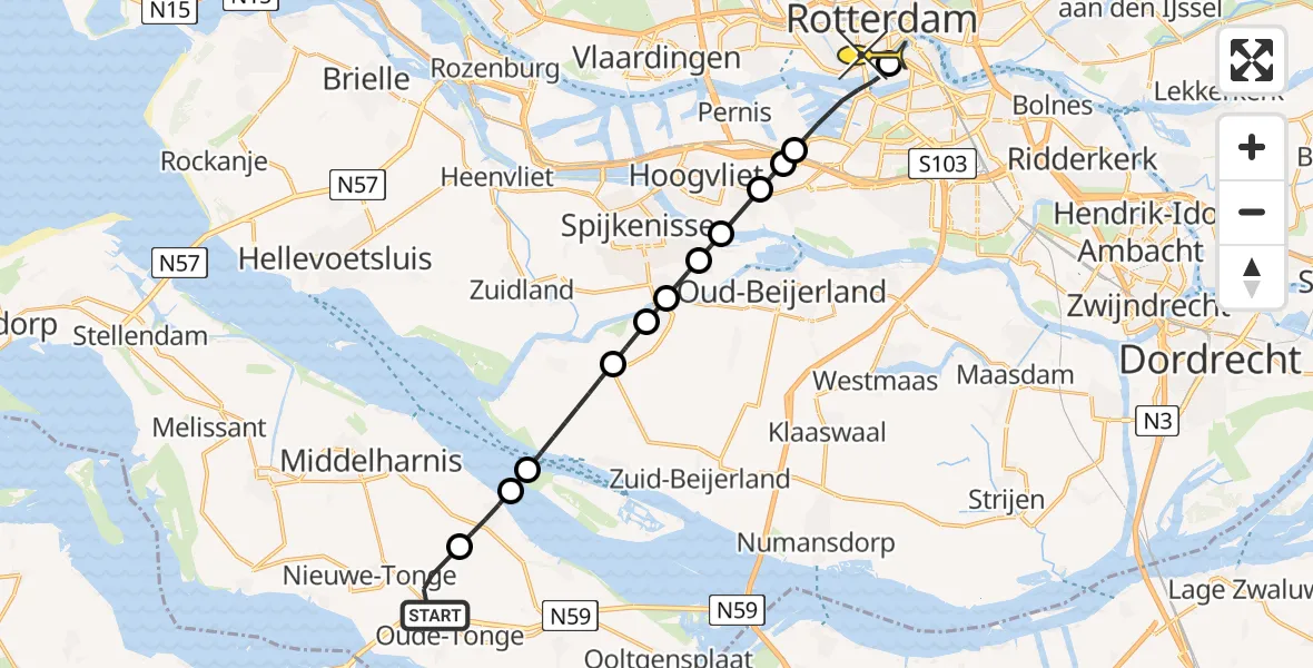Routekaart van de vlucht: Lifeliner 1 naar Erasmus MC, Oudelandsedijk