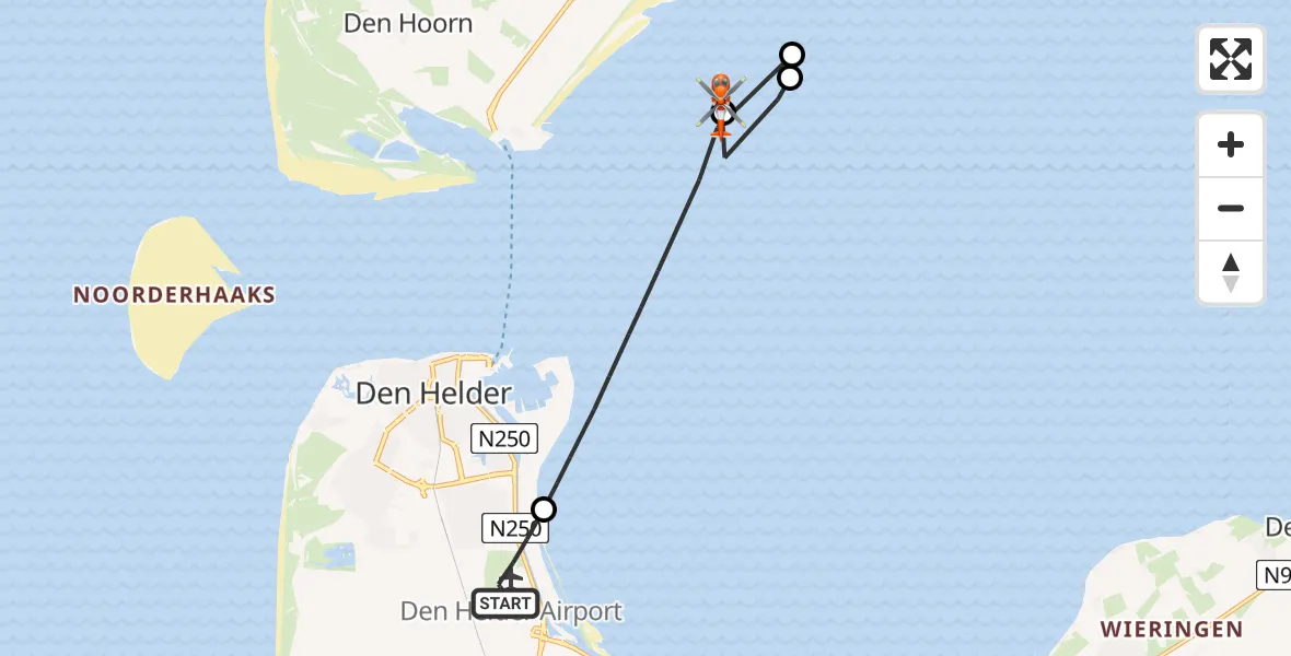 Vluchtroute Kustwachthelikopter Vliegveld De Kooy - Den Hoorn, 10 oktober 2024, 17:07