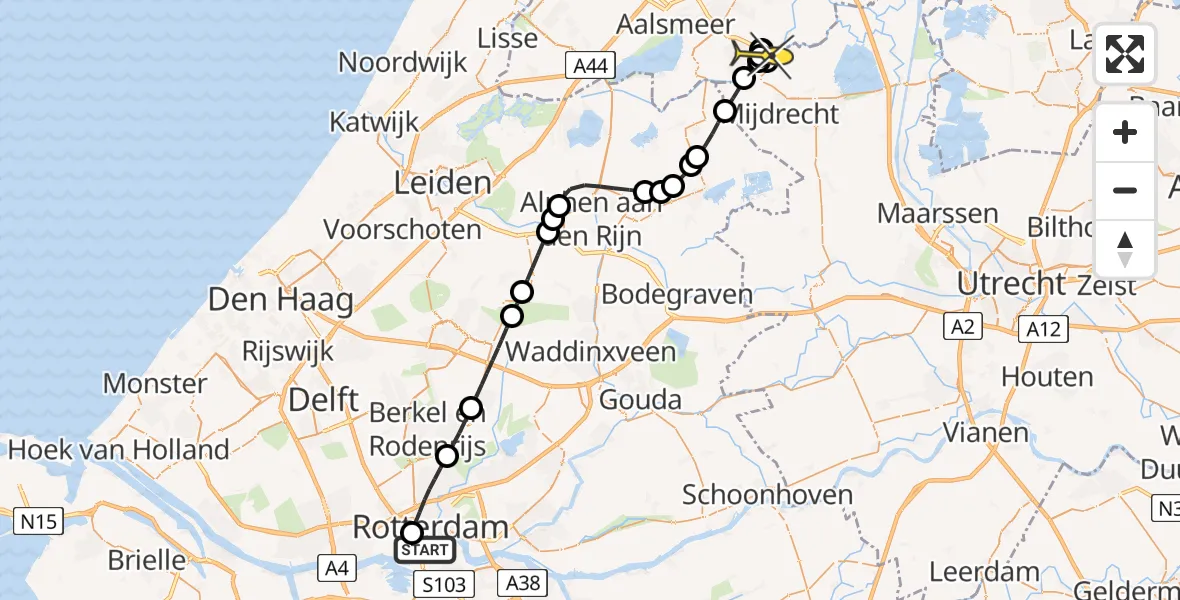 Routekaart van de vlucht: Lifeliner 1 naar Amstelveen, Heemraadssingel