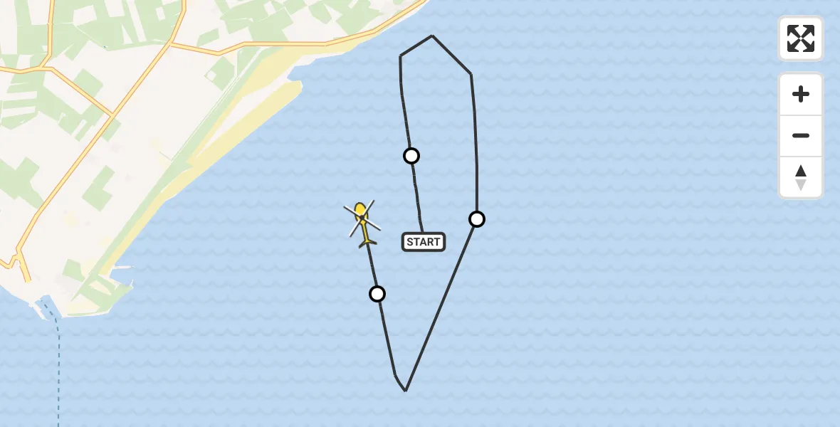 Routekaart van de vlucht: Kustwachthelikopter naar Den Hoorn, Texelstroom