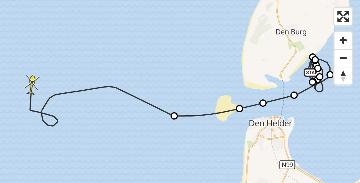 Routekaart van de vlucht: Kustwachthelikopter naar Texelstroom