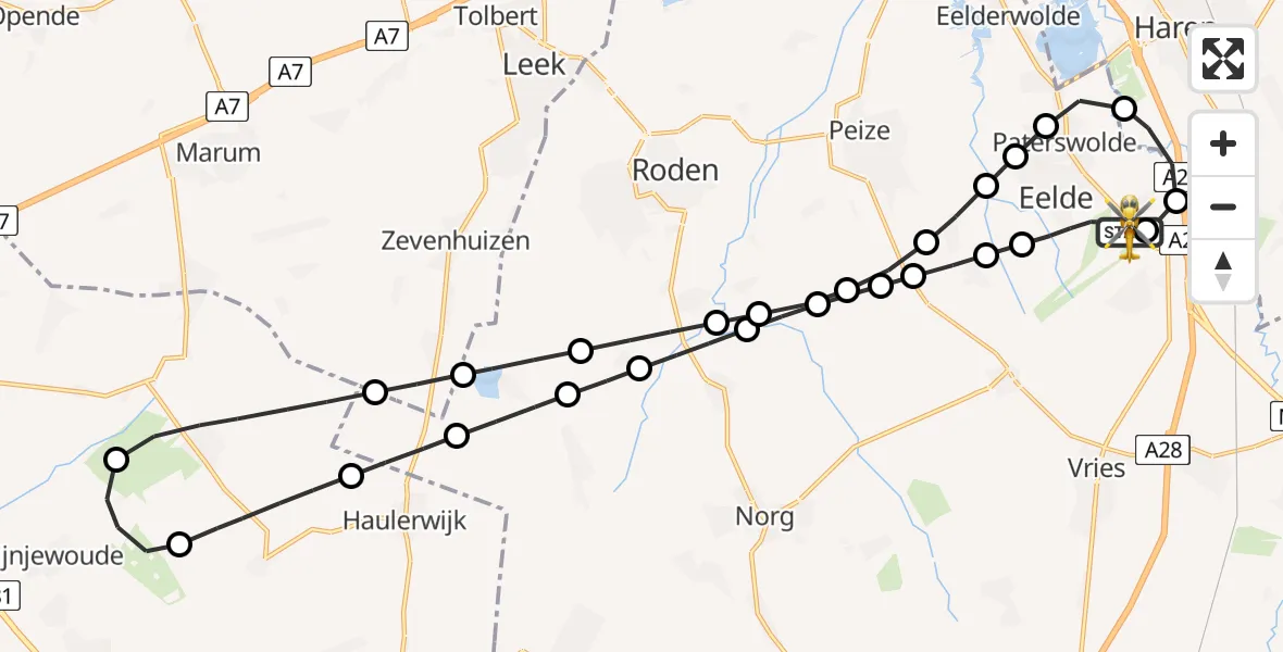 Vluchtroute Traumahelikopter Groningen Airport Eelde - Groningen Airport Eelde, 10 oktober 2024, 17:41