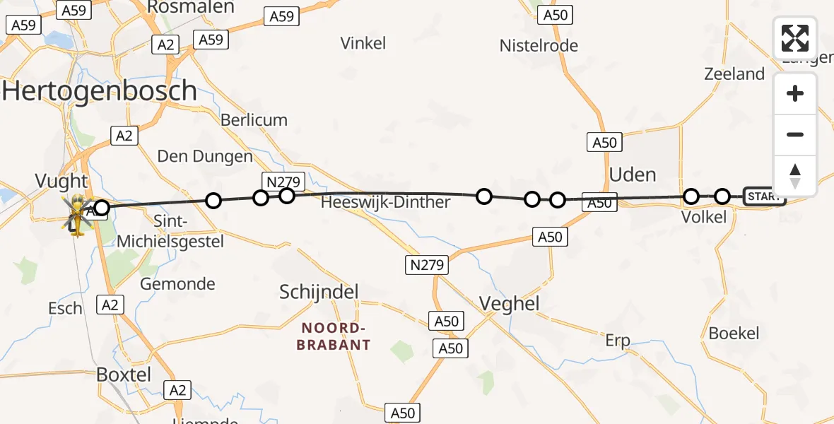 Vluchtroute Traumahelikopter Vliegbasis Volkel - Vught, 10 oktober 2024, 18:08