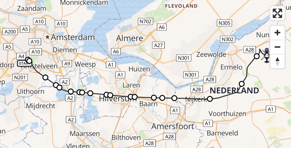 Vluchtroute Politiehelikopter Schiphol - Elspeet, 10 oktober 2024, 18:08