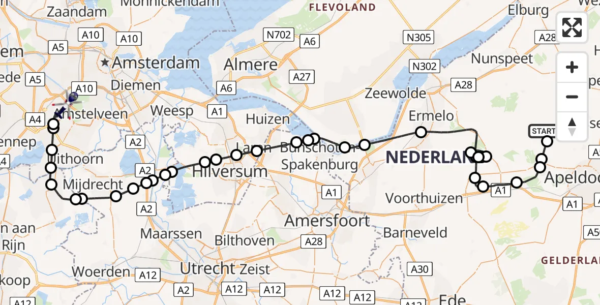 Routekaart van de vlucht: Politiehelikopter naar Schiphol, Elspeterweg