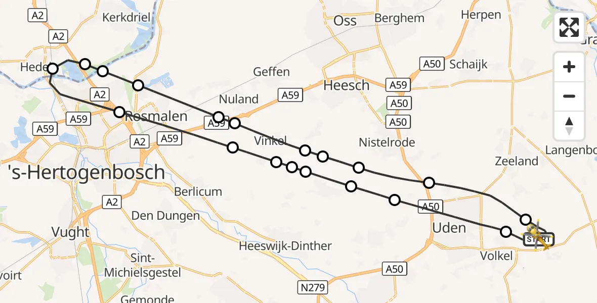 Vluchtroute Traumahelikopter Vliegbasis Volkel - Vliegbasis Volkel, 10 oktober 2024, 21:10