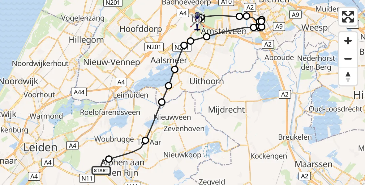 Vluchtroute Politiehelikopter Koudekerk aan den Rijn - Schiphol, 10 oktober 2024, 21:16