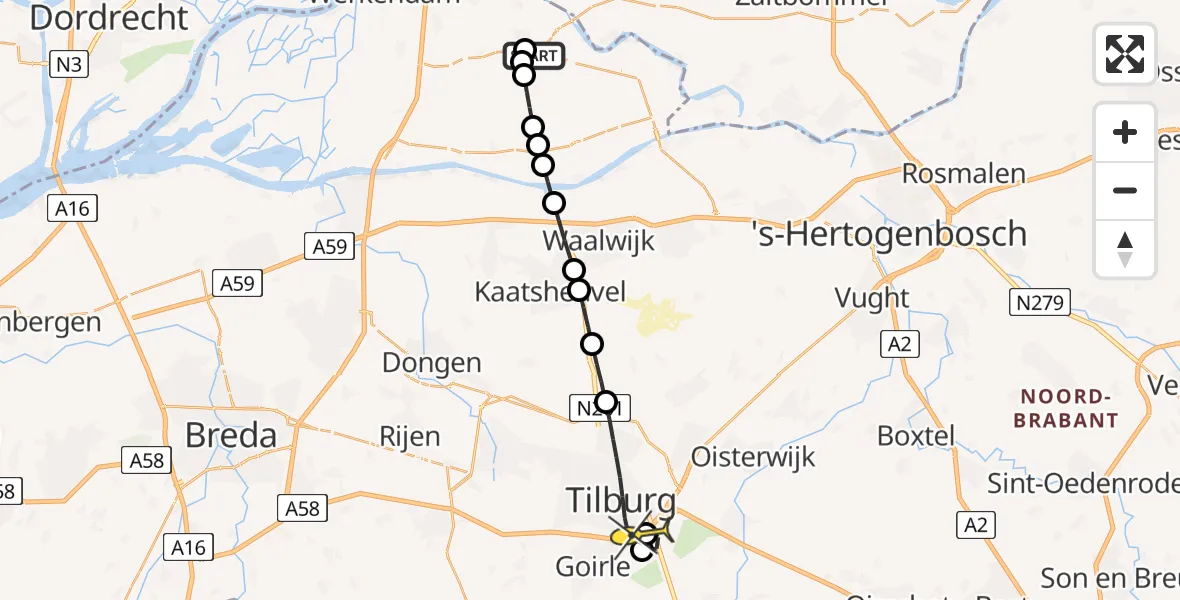 Routekaart van de vlucht: Lifeliner 2 naar Tilburg, Waardhuizen