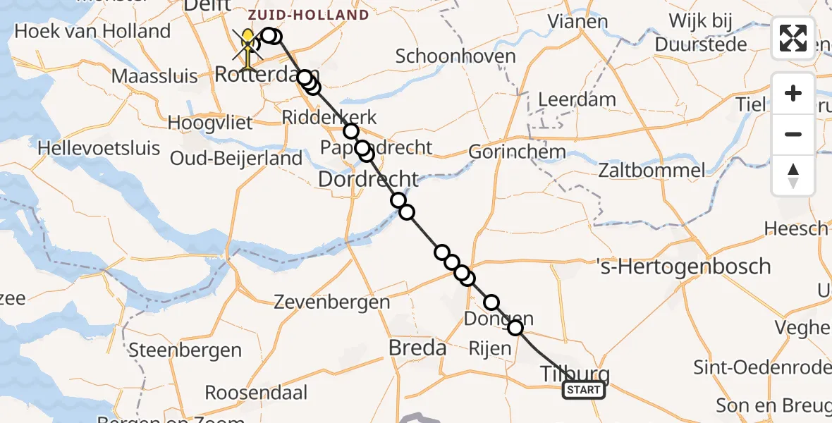 Routekaart van de vlucht: Lifeliner 2 naar Rotterdam The Hague Airport, Ringbaan-Zuid