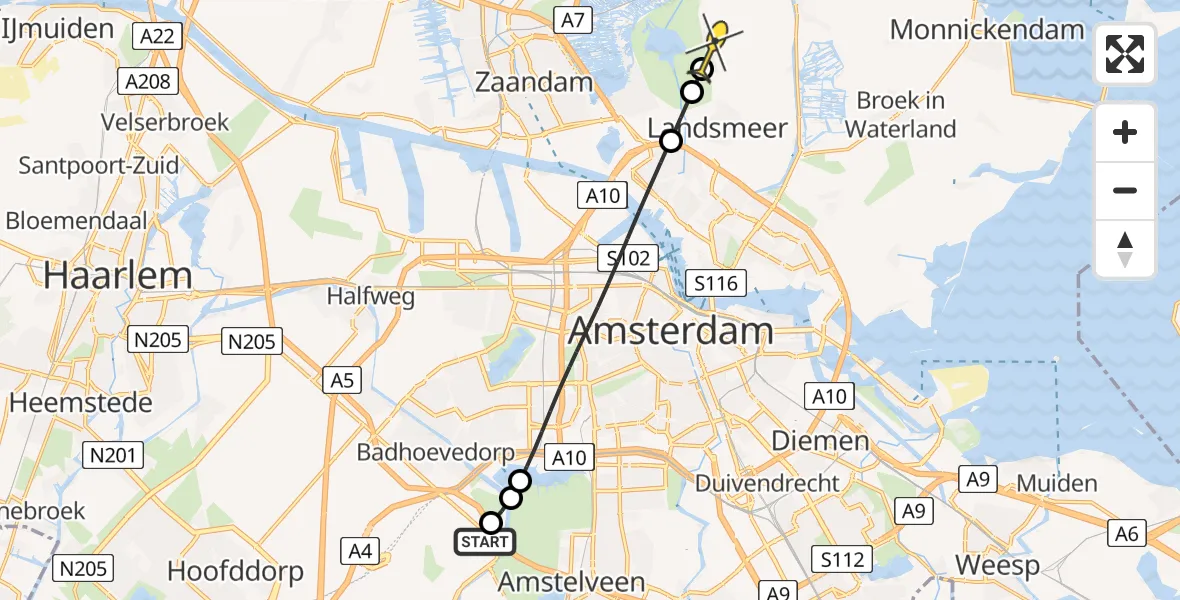 Routekaart van de vlucht: Politieheli naar Den Ilp, Halim P.K. straat