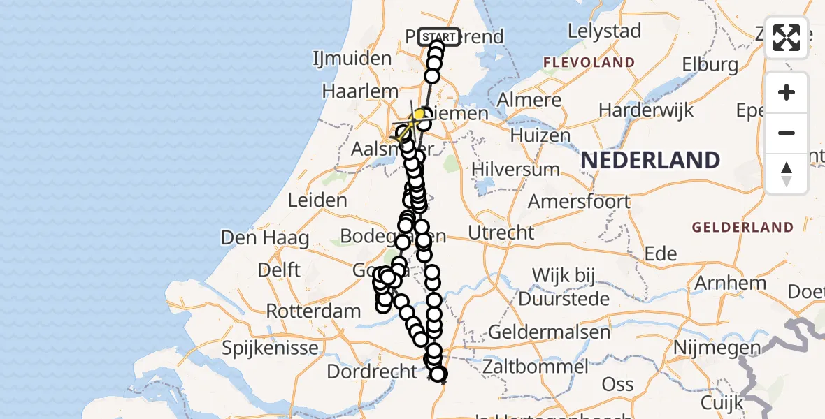 Routekaart van de vlucht: Politieheli naar Schiphol, Oosterdwarsweg