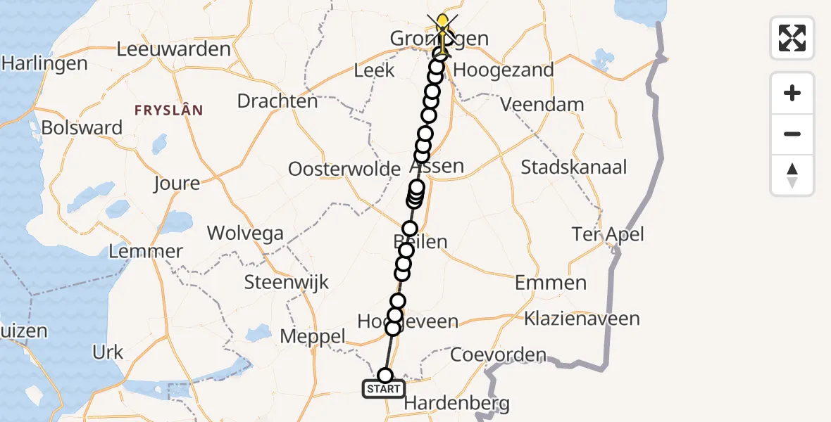 Routekaart van de vlucht: Lifeliner 4 naar Universitair Medisch Centrum Groningen, Den Kaat