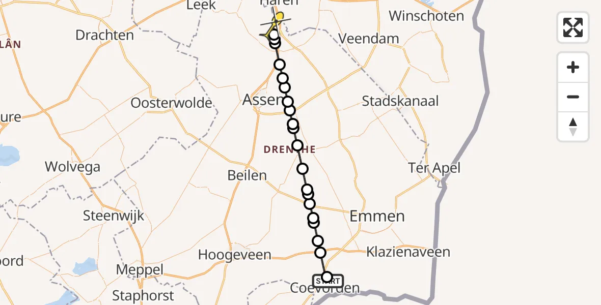 Routekaart van de vlucht: Lifeliner 4 naar Groningen Airport Eelde, Hooya's Oord