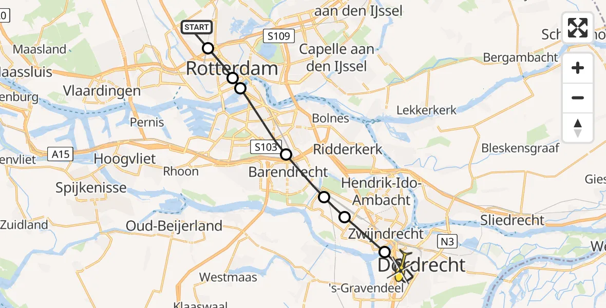 Routekaart van de vlucht: Lifeliner 2 naar Dordrecht, Brandenburgbaan