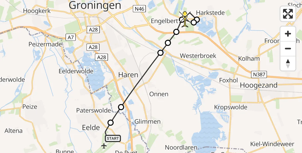 Routekaart van de vlucht: Lifeliner 4 naar Harkstede GN, Langesteeg