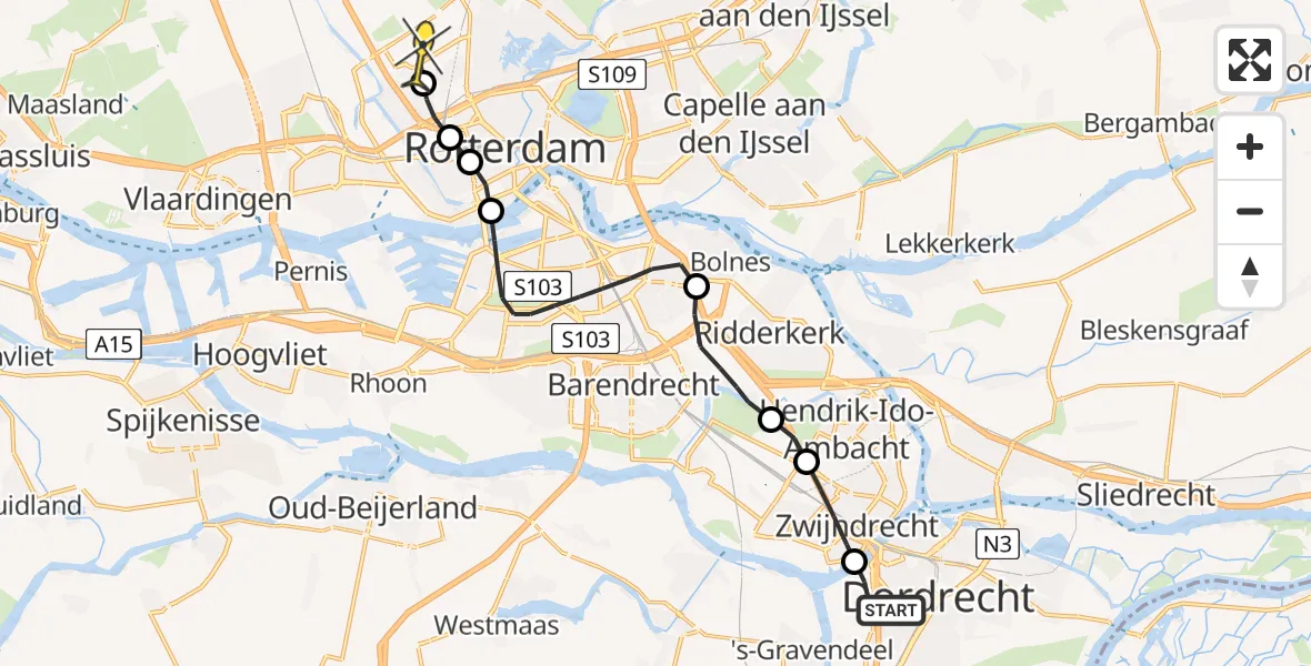 Routekaart van de vlucht: Lifeliner 2 naar Rotterdam The Hague Airport, Faradaystraat