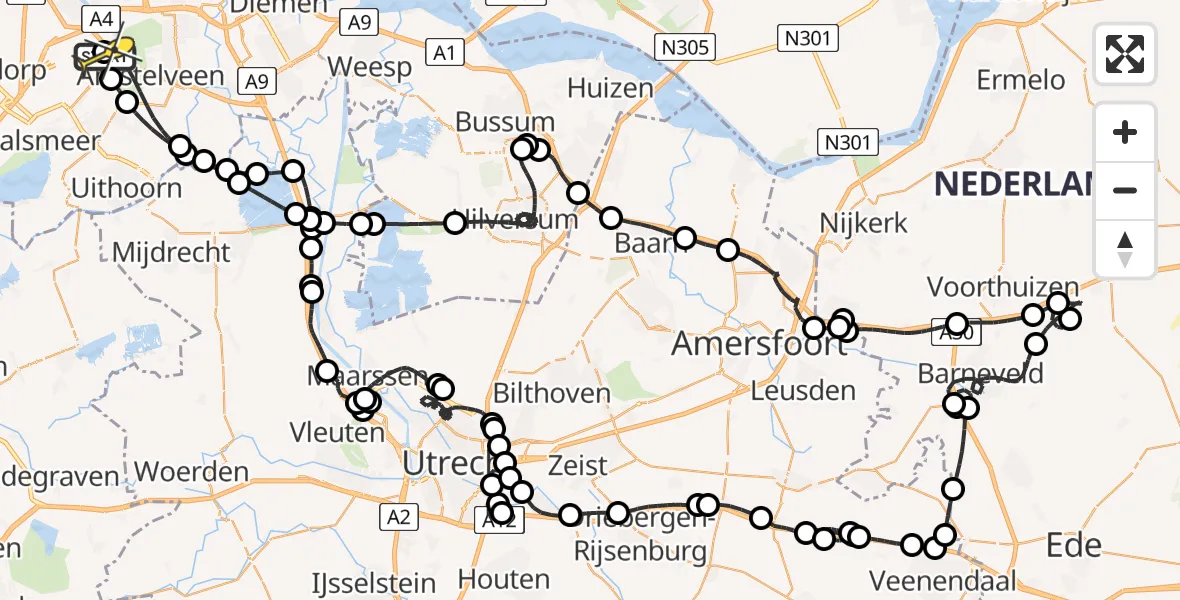 Routekaart van de vlucht: Politieheli naar Schiphol, Fokkerweg