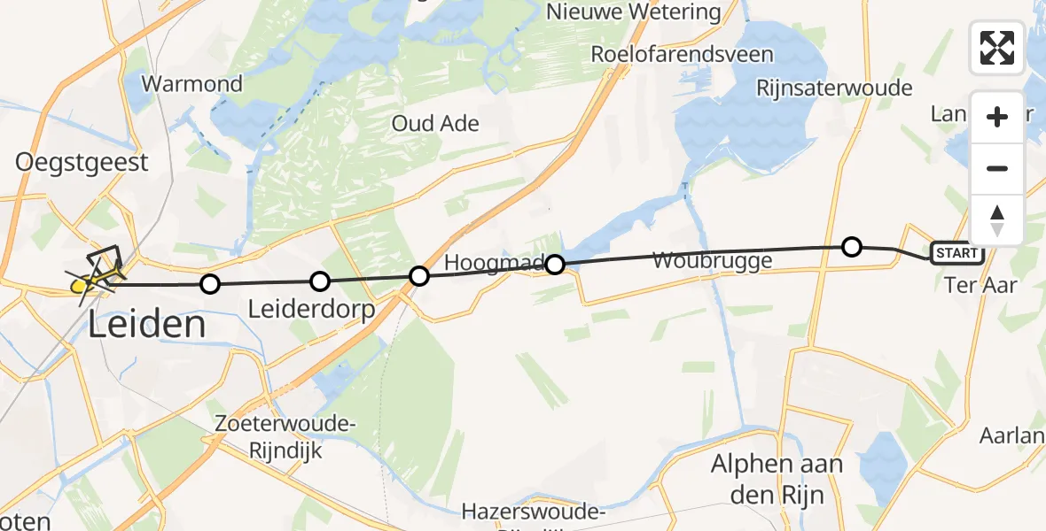 Routekaart van de vlucht: Lifeliner 1 naar Leiden, Langeraarseweg