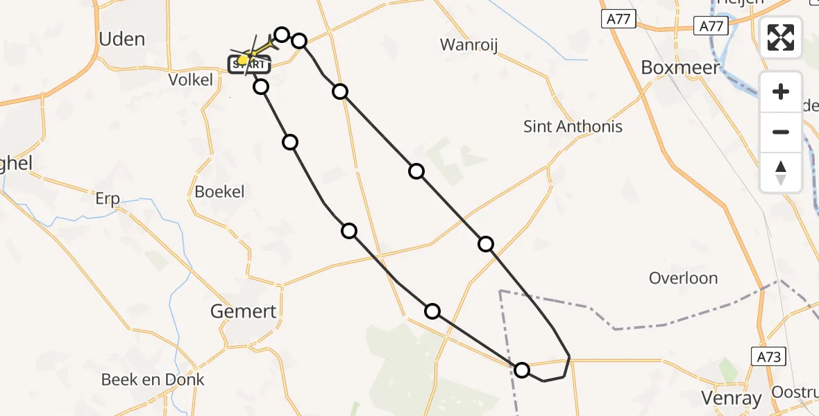 Routekaart van de vlucht: Lifeliner 3 naar Vliegbasis Volkel, Houtduiflaan