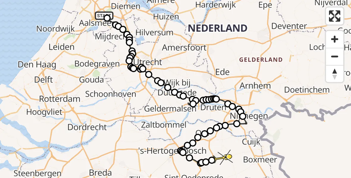 Routekaart van de vlucht: Politieheli naar Vliegbasis Volkel, Clingendael