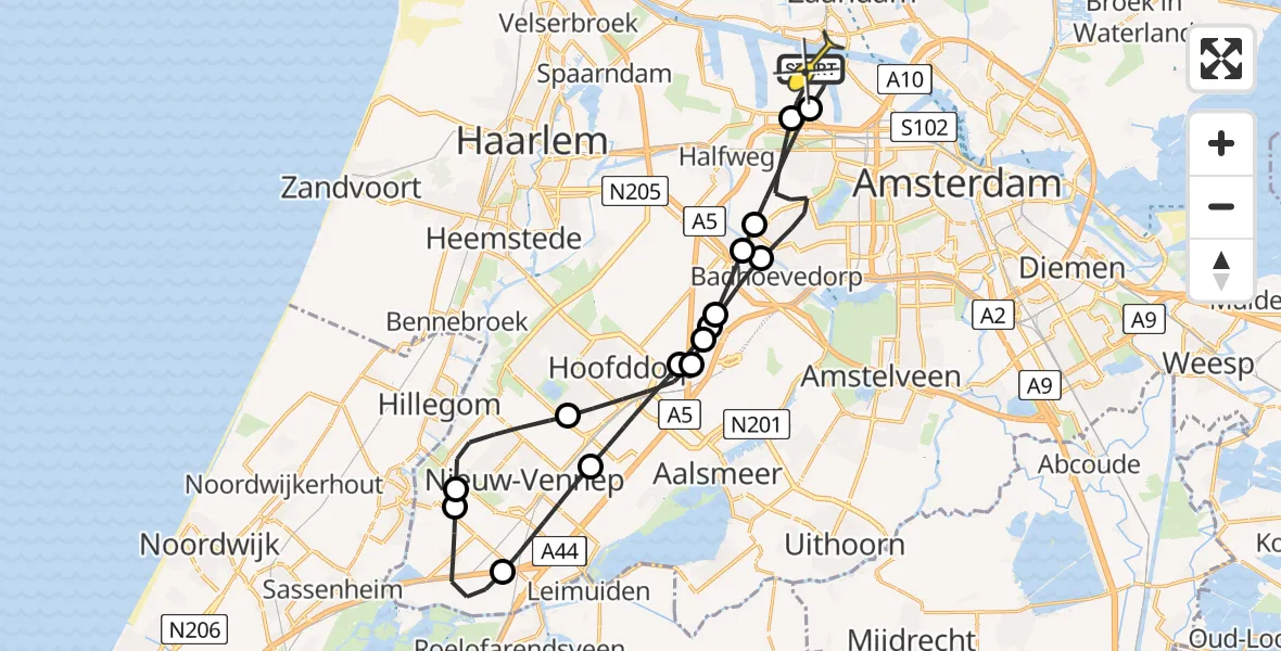 Routekaart van de vlucht: Lifeliner 1 naar Amsterdam Heliport, Australiëhavenweg