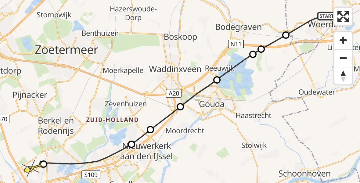 Routekaart van de vlucht: Lifeliner 2 naar Rotterdam The Hague Airport, Vincent van Goghlaan