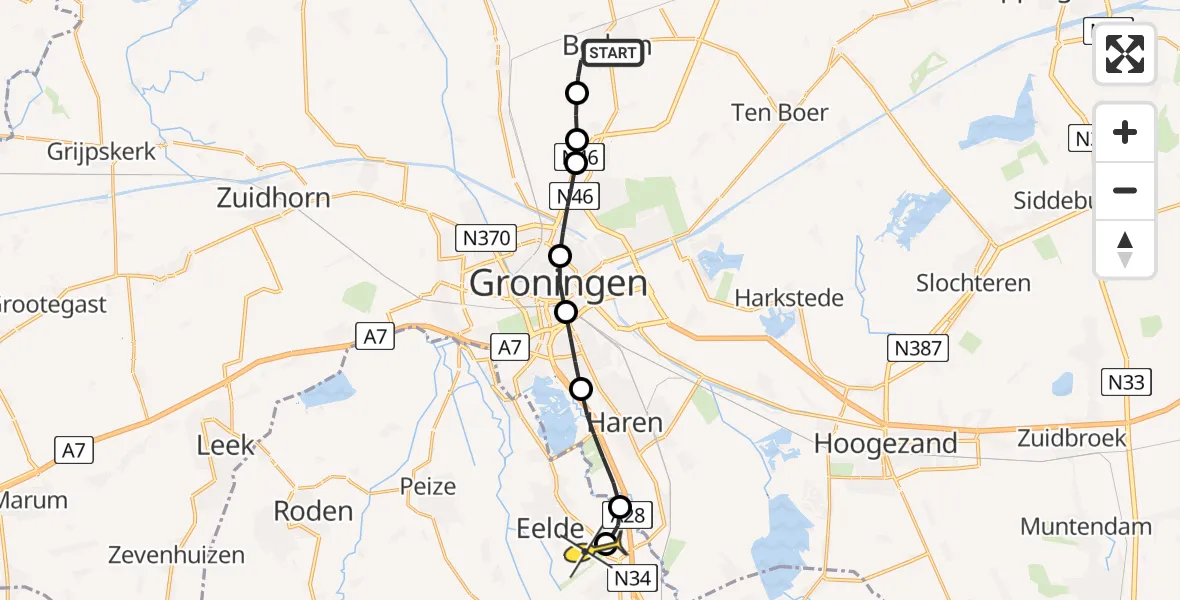 Routekaart van de vlucht: Lifeliner 4 naar Groningen Airport Eelde, Wolddijk