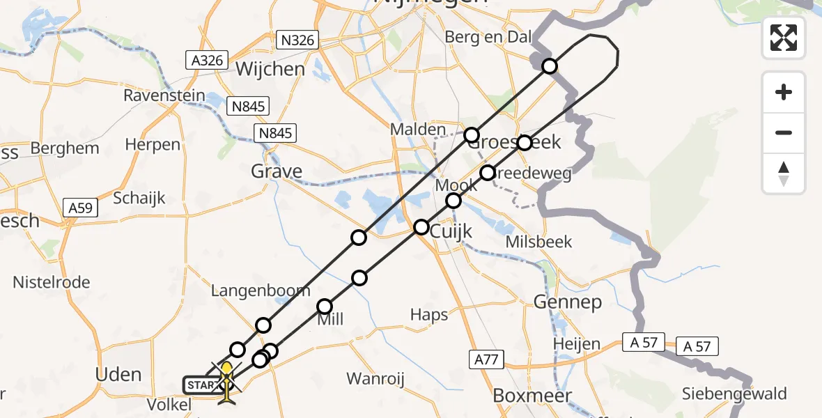 Routekaart van de vlucht: Lifeliner 3 naar Vliegbasis Volkel, Zeelandsedijk