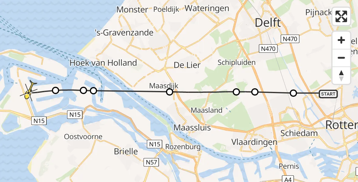 Routekaart van de vlucht: Lifeliner 2 naar Maasvlakte, Kandelaarweg