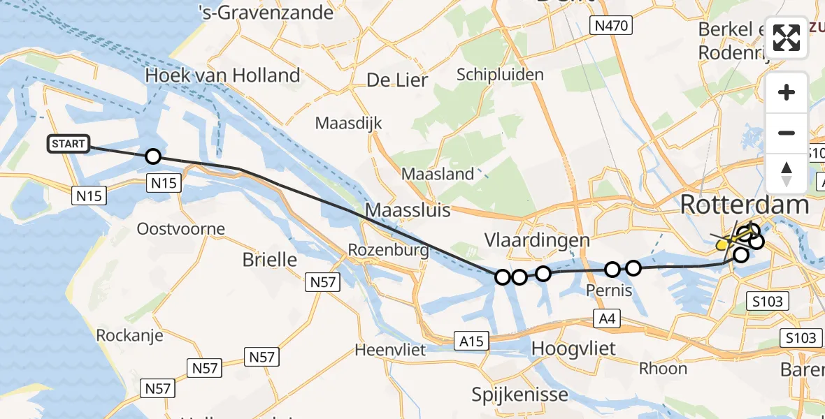 Routekaart van de vlucht: Lifeliner 2 naar Erasmus MC, Missouriweg