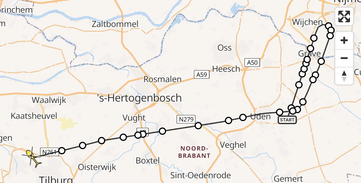 Routekaart van de vlucht: Lifeliner 3 naar Tilburg, Houtvennen