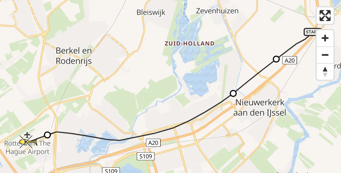 Routekaart van de vlucht: Lifeliner 2 naar Rotterdam The Hague Airport, Rijksweg