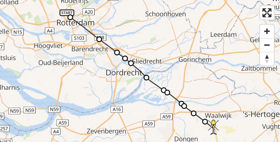 Routekaart van de vlucht: Lifeliner 2 naar Kaatsheuvel, Van der Duijn van Maasdamweg