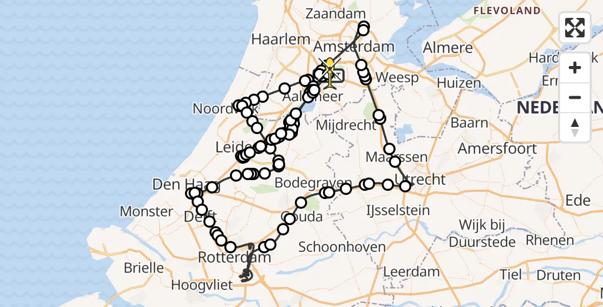 Routekaart van de vlucht: Politieheli naar Schiphol, Amsterdam-Bataviaweg