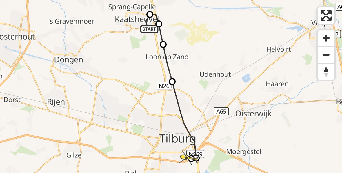 Routekaart van de vlucht: Lifeliner 2 naar Tilburg, Bevrijdingsweg