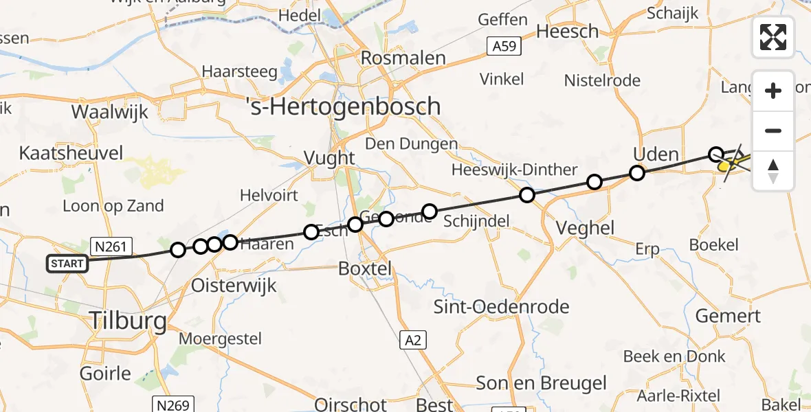 Routekaart van de vlucht: Lifeliner 3 naar Vliegbasis Volkel, Moerstraat