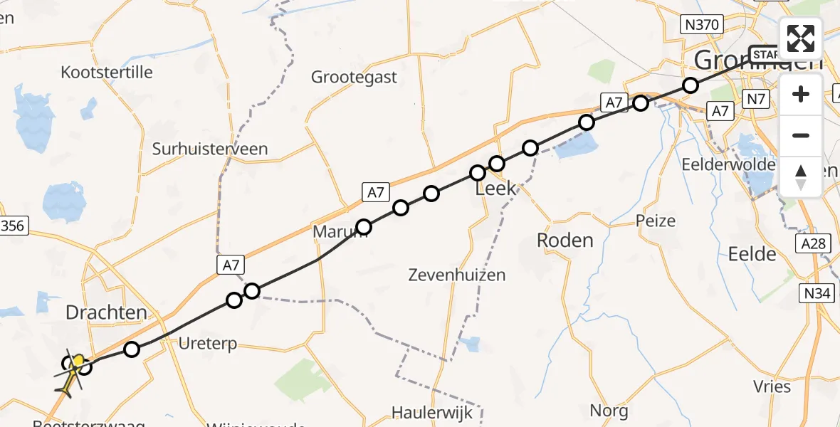 Routekaart van de vlucht: Lifeliner 4 naar Kortehemmen, Johan van Zwedenlaan