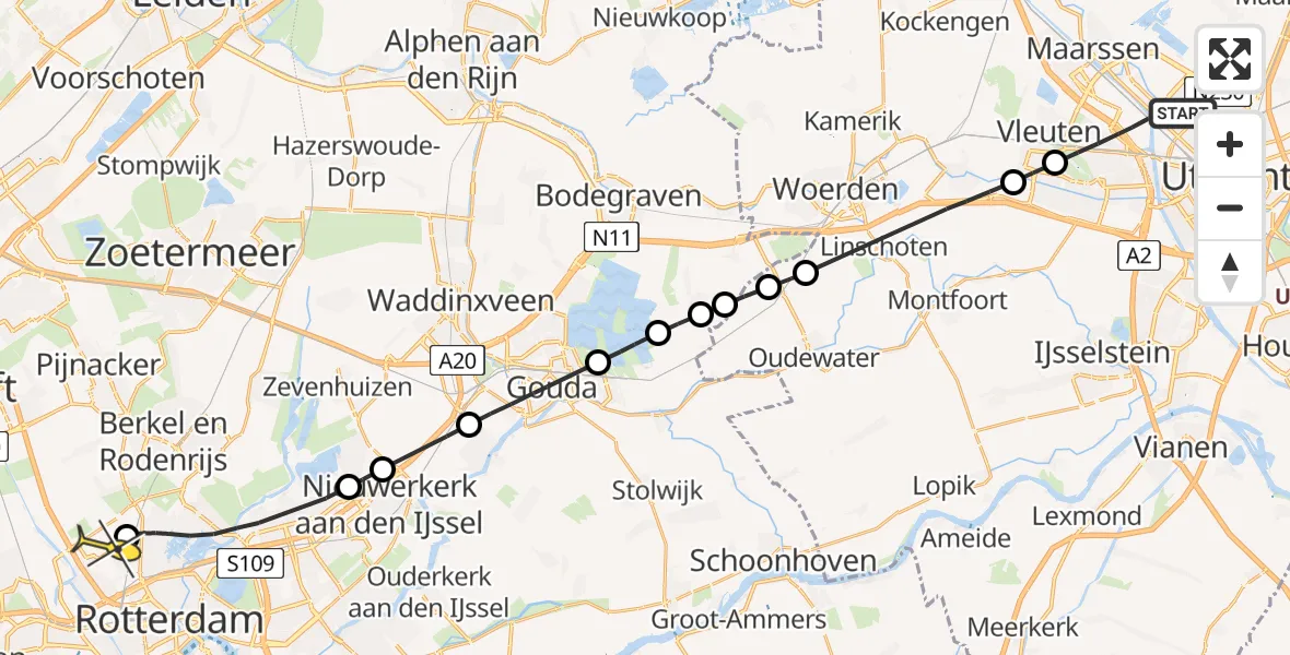 Routekaart van de vlucht: Lifeliner 2 naar Rotterdam The Hague Airport, Sophialaan