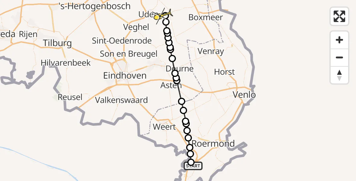 Routekaart van de vlucht: Lifeliner 3 naar Vliegbasis Volkel, Breulderweg