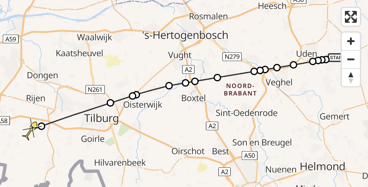 Routekaart van de vlucht: Lifeliner 3 naar Gilze, Zeelandsedijk