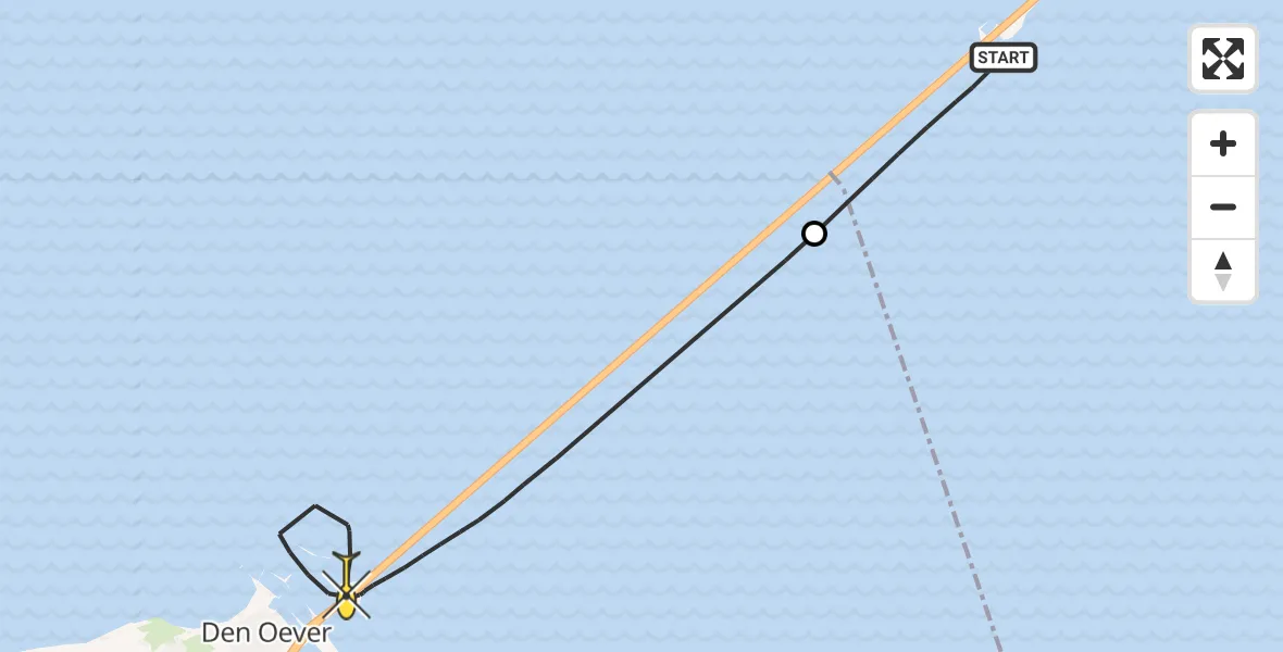 Routekaart van de vlucht: Kustwachthelikopter naar Den Oever, Vaarroute bezuiden langs de Afsluitdijk
