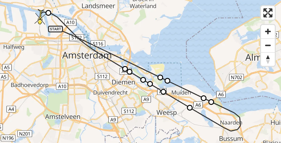 Routekaart van de vlucht: Lifeliner 1 naar Amsterdam Heliport, Nieuwe Hemweg