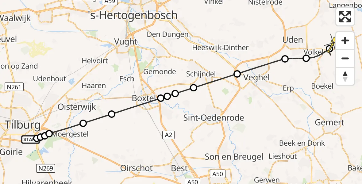 Routekaart van de vlucht: Lifeliner 3 naar Vliegbasis Volkel, Torentjeshoeve