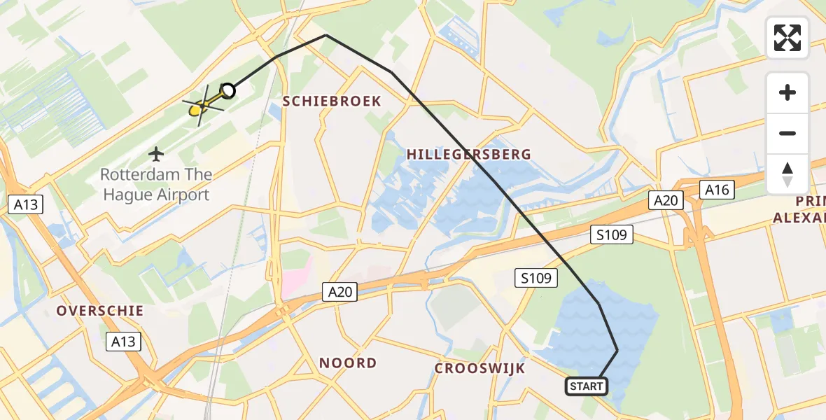 Routekaart van de vlucht: Lifeliner 2 naar Rotterdam The Hague Airport, Kralingse Plaslaan